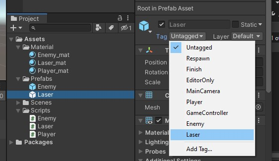 Tag Laser to Laser, from list to object